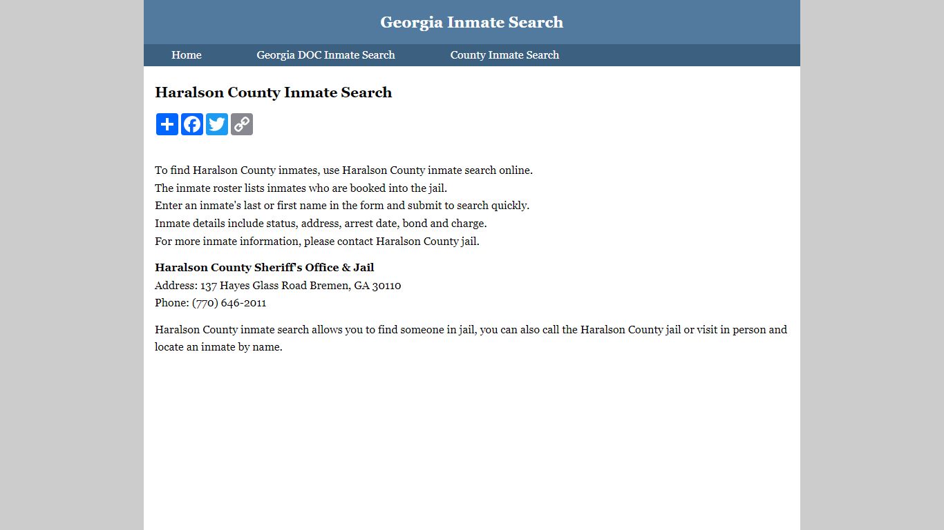 Haralson County Inmate Search